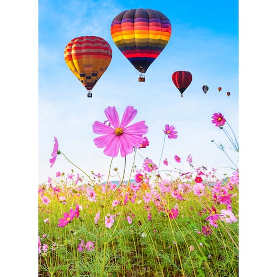 Sparkly Selections Hot Air Balloons Over Flowers Diamond Painting Kit, Round Diamonds